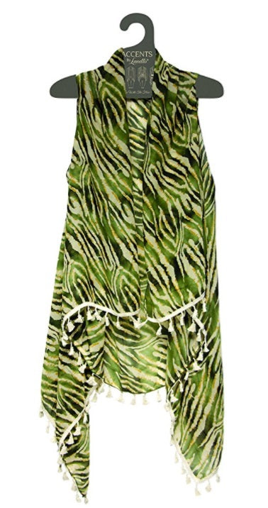 Olive Animal Print With Tassels Vest By Lavello