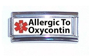 Allergic To Oxycontin Medical Alert Super Link Charm For 9mm Italian charm Bracelets