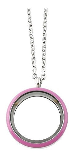 Stainless Steel 30mm Pink Enamel Screw Top Floating Charm Locket Necklace