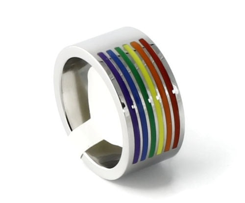 Gay Pride Stainless Steel Wedding Band 
