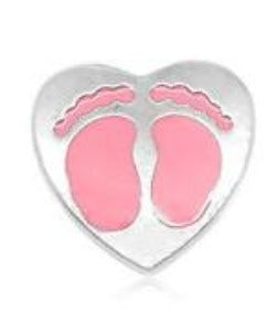 Pink Heart Baby Feet Floating Charm