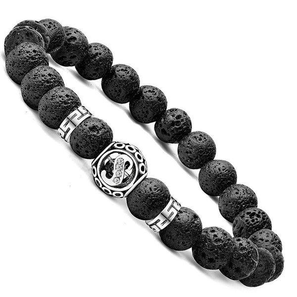Black Lava Bead Essential Oil Diffuser Bracelet With Crystal Accent Initial