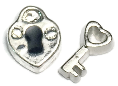 Padlock And Key Floating Charm Set