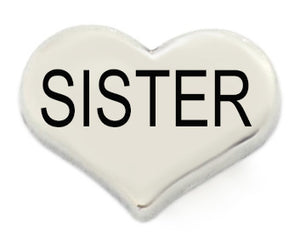 Sister Silver Heart Floating Charm