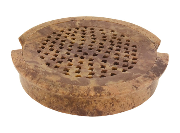 Handmade Round Soapstone Soap Dish With Removable Lattice Top