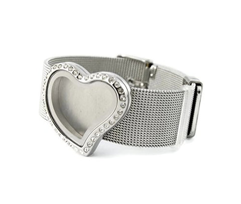 Curvy Heart Stainless Steel Floating Charm Locket Bracelet