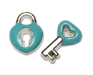 Teal Lock And Key Floating Charm Set