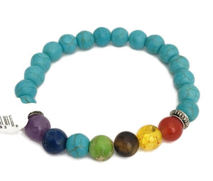 7 Stone Chakra Stretch Bracelet With Turquoise Band