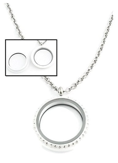 30mm White Acrylic Screw Top Floating Charm Locket Necklace